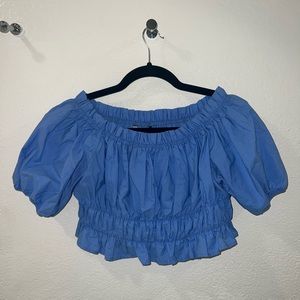 Zara Blue Off-Shoulder Crop Top